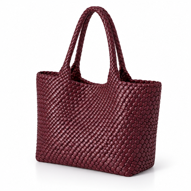 Burgundy Woven Leather Everyday Tote Bag