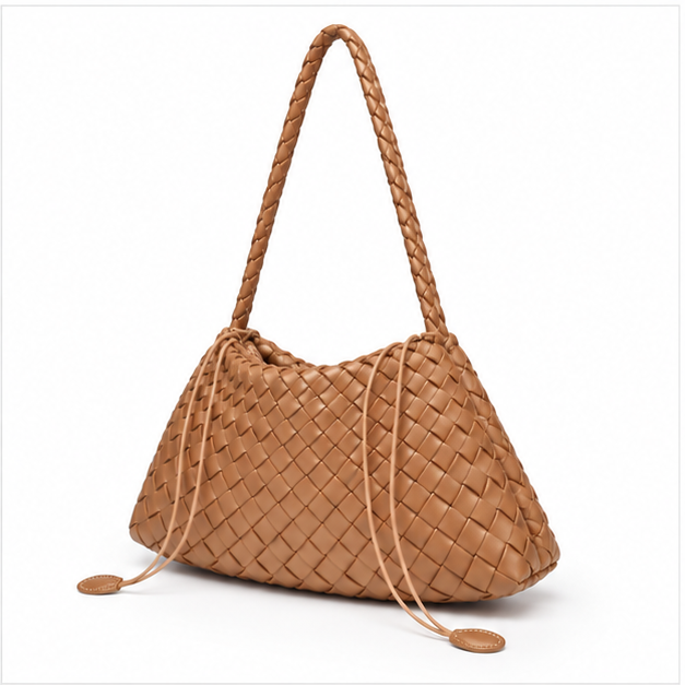 Light Brown Woven Leather Shoulder Bag
