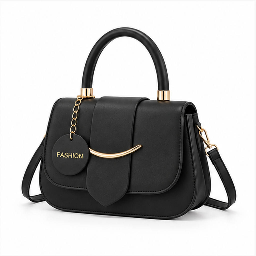 Elegant Black Structured Top Handle Handbag