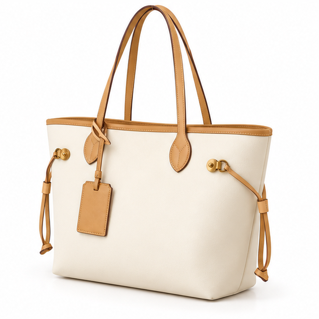 Elegant Cream Tan Trim Tote Bag