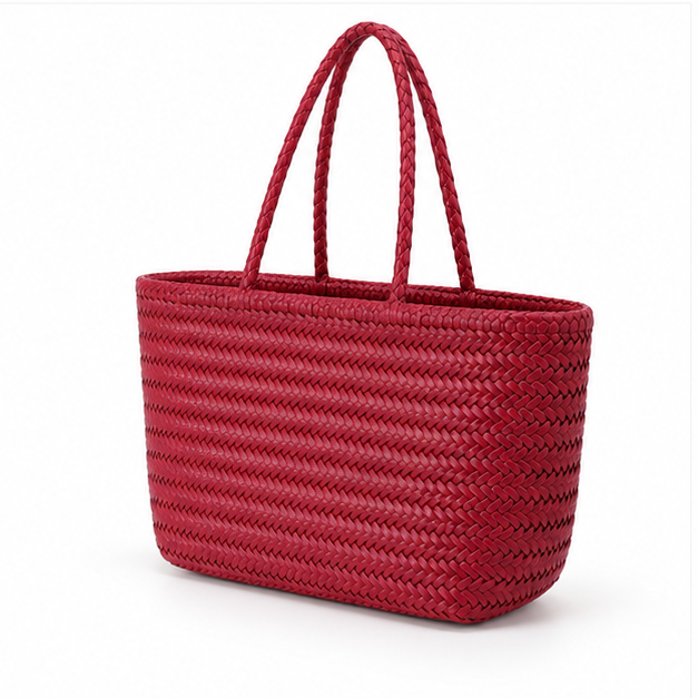 Burgundy Woven Everyday Structured Tote Bag