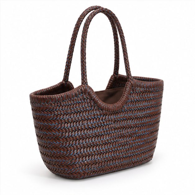 Brown Blue Woven Everyday Tote Bag