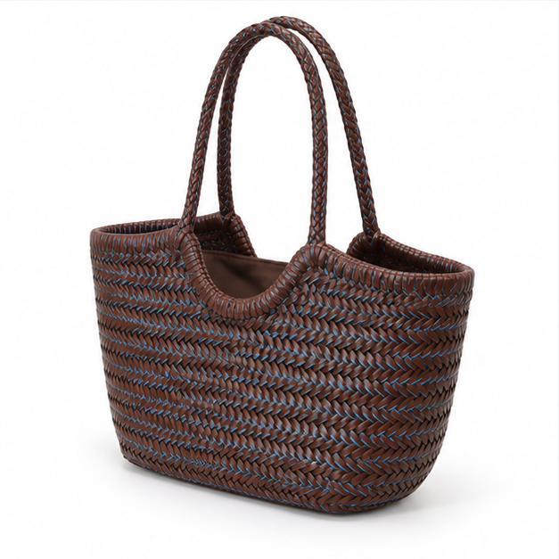 Brown Blue Woven Everyday Tote Bag