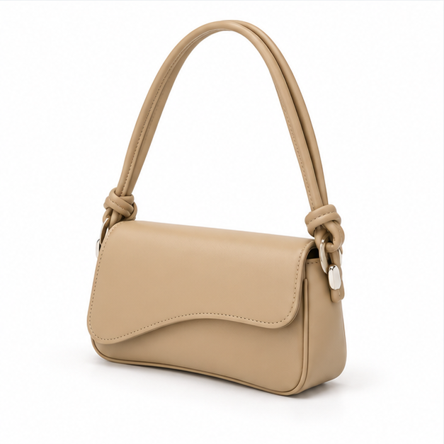 Khaki Curved Flap Shoulder Handbag