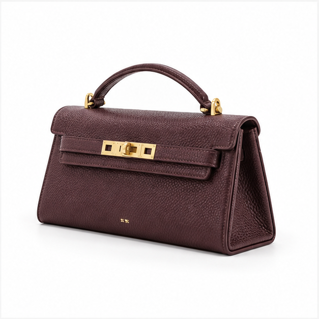 Burgundy Structured Top Handle Statement Handbag