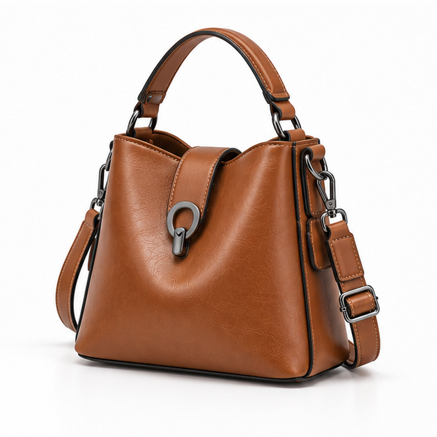Caramel Leather Structured Shoulder Handbag
