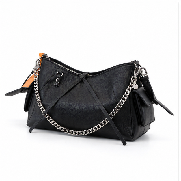 Black Chain Detail Shoulder Bag Handbag