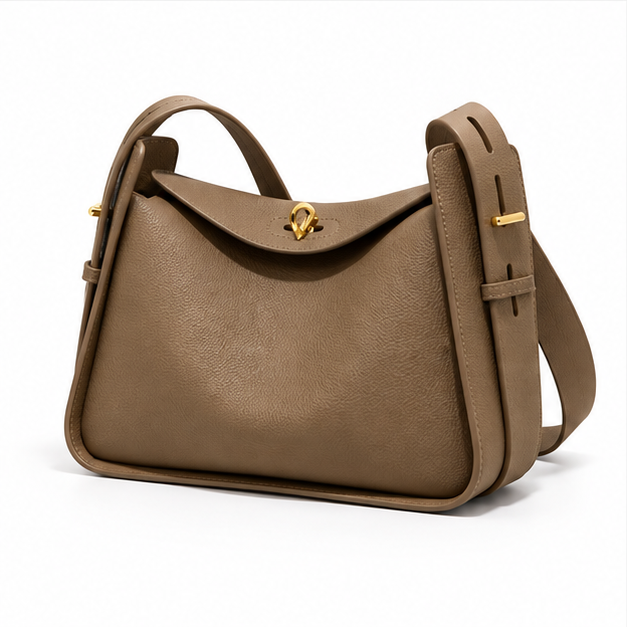Elephant Grey Pebbled Leather Shoulder Bag