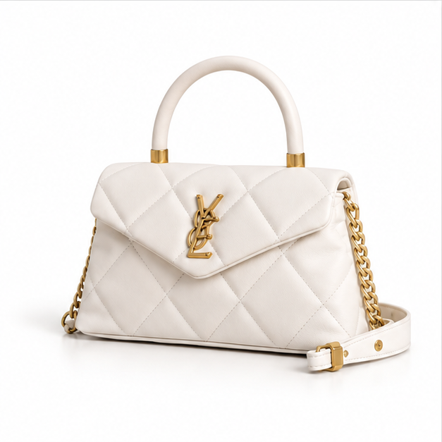 Ivory Quilted Top Handle Shoulder Bag