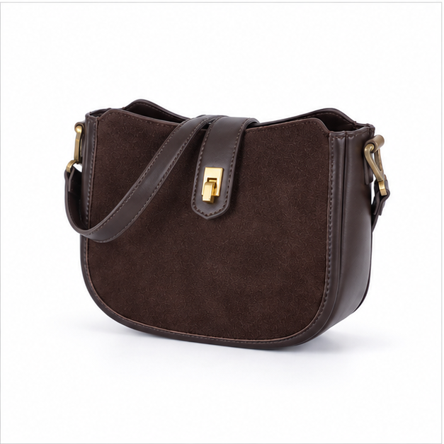 Elegant Brown Suede Crossbody Shoulder Bag