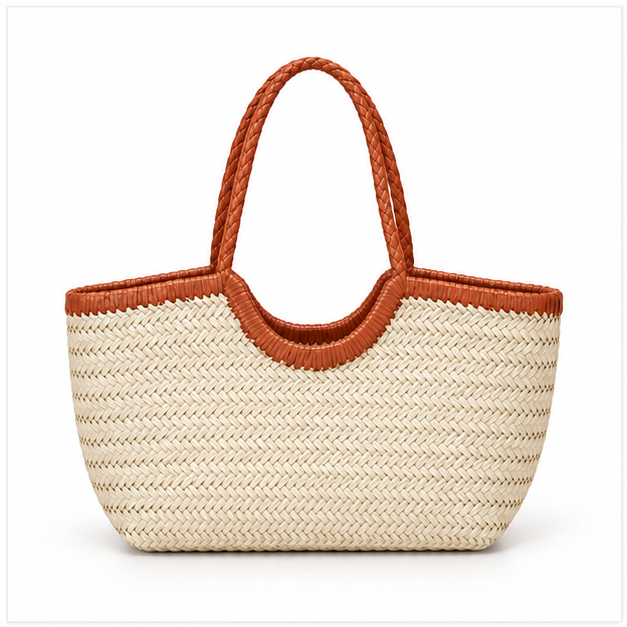 Handwoven Raffia Tote Bag With Handles