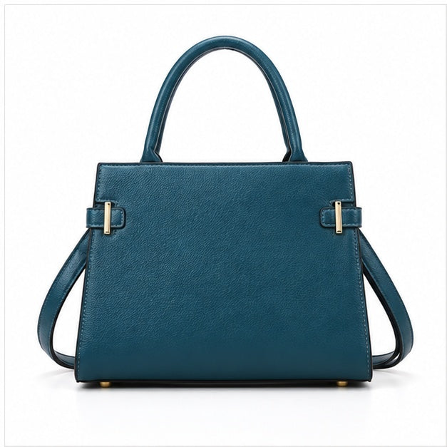 Blue Structured Leather Top Handle Handbag