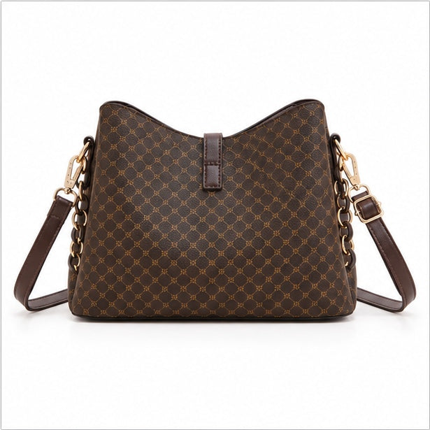 Elegant Coffee Monogram Crossbody Handbag