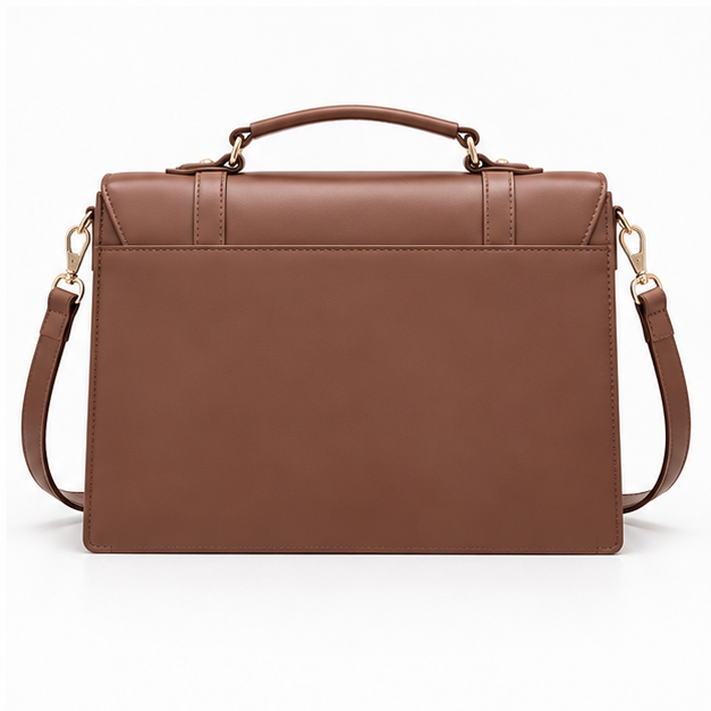 Elegant Brown Structured Buckle Shoulder Satchel