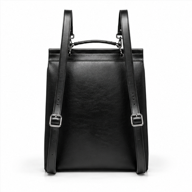 Vintage Black Leather Buckle Backpack