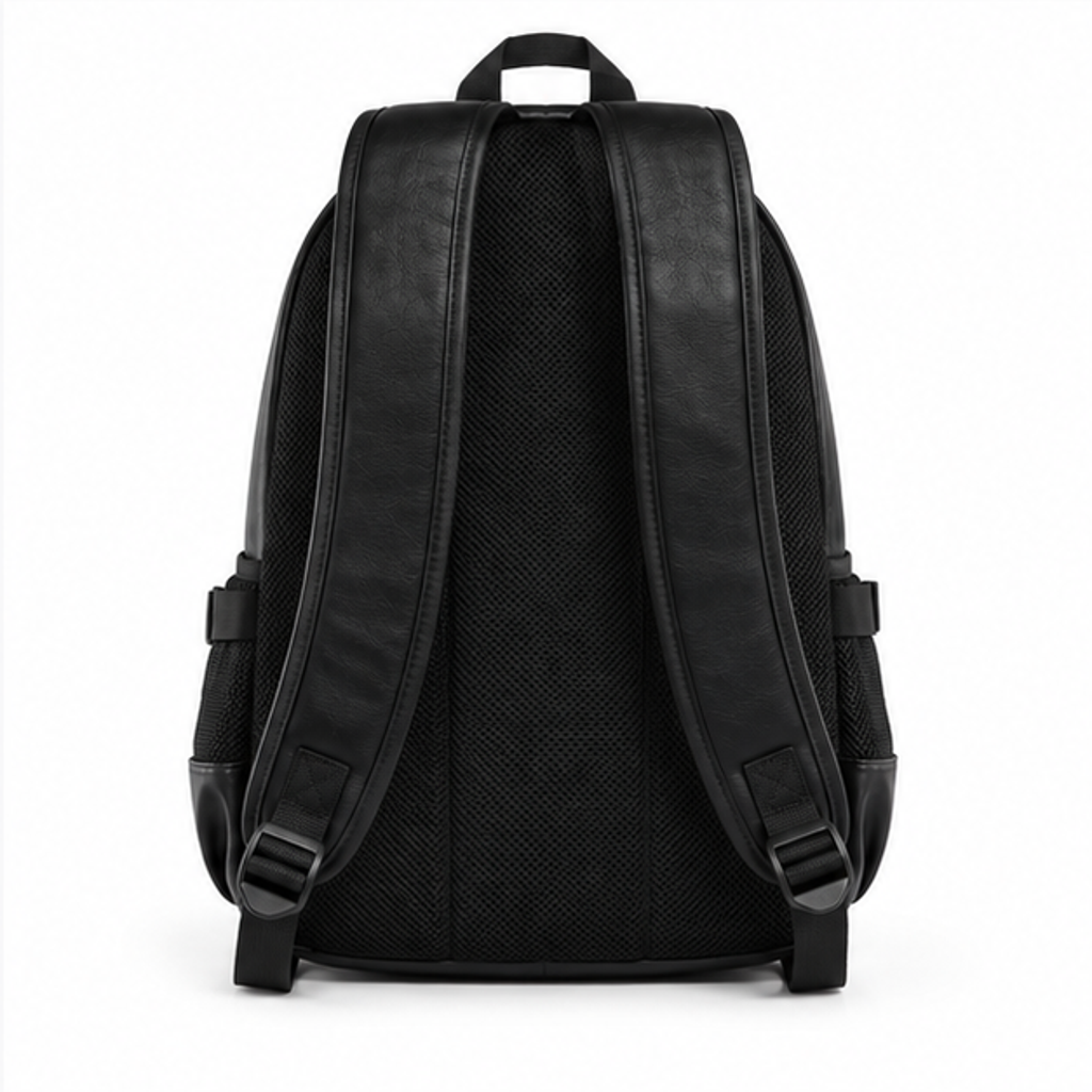 Black Leather Urban Travel Backpack Bag