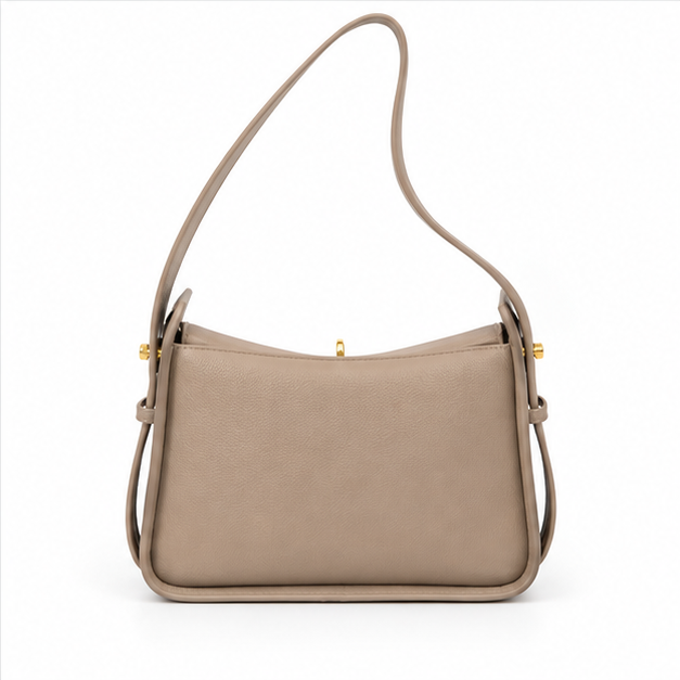 Grey Pebbled Leather Shoulder Handbag