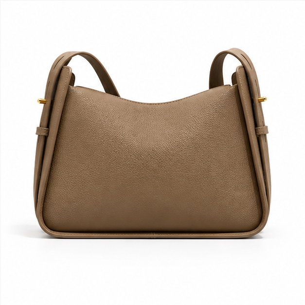 Elephant Grey Pebbled Leather Shoulder Bag