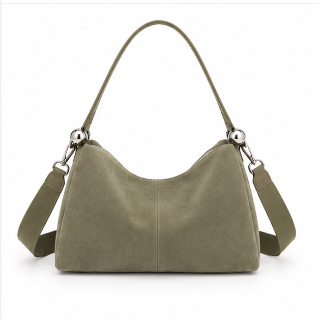 Green Suede Slouchy Shoulder Hobo Bag