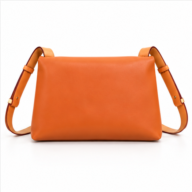 Orange Leather Flap Shoulder Crossbody Bag