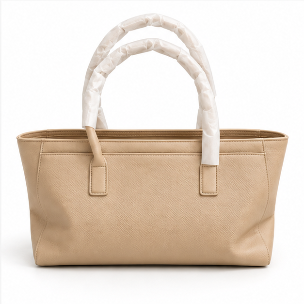 Beige Textured Everyday Carry Tote Handbag