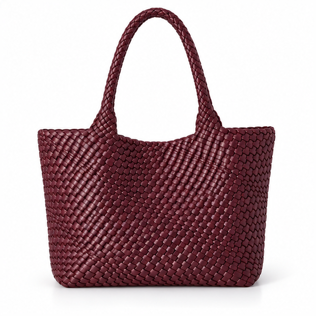 Burgundy Woven Leather Everyday Tote Bag