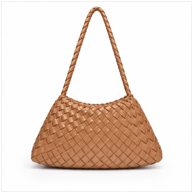 Light Brown Woven Leather Shoulder Bag