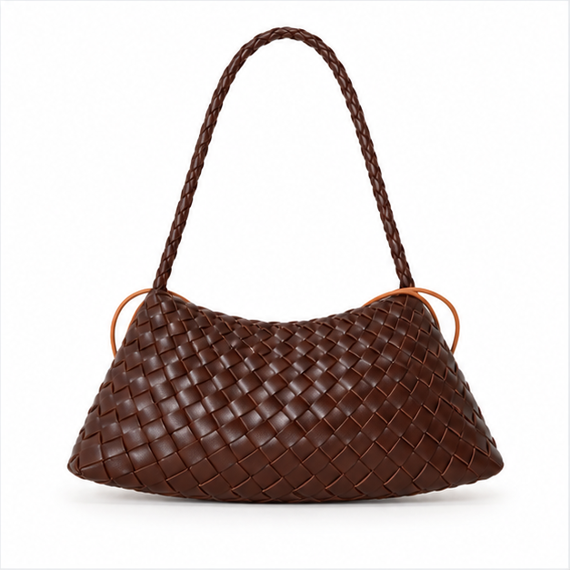 Woven Chocolate Brown Braided Shoulder Bag