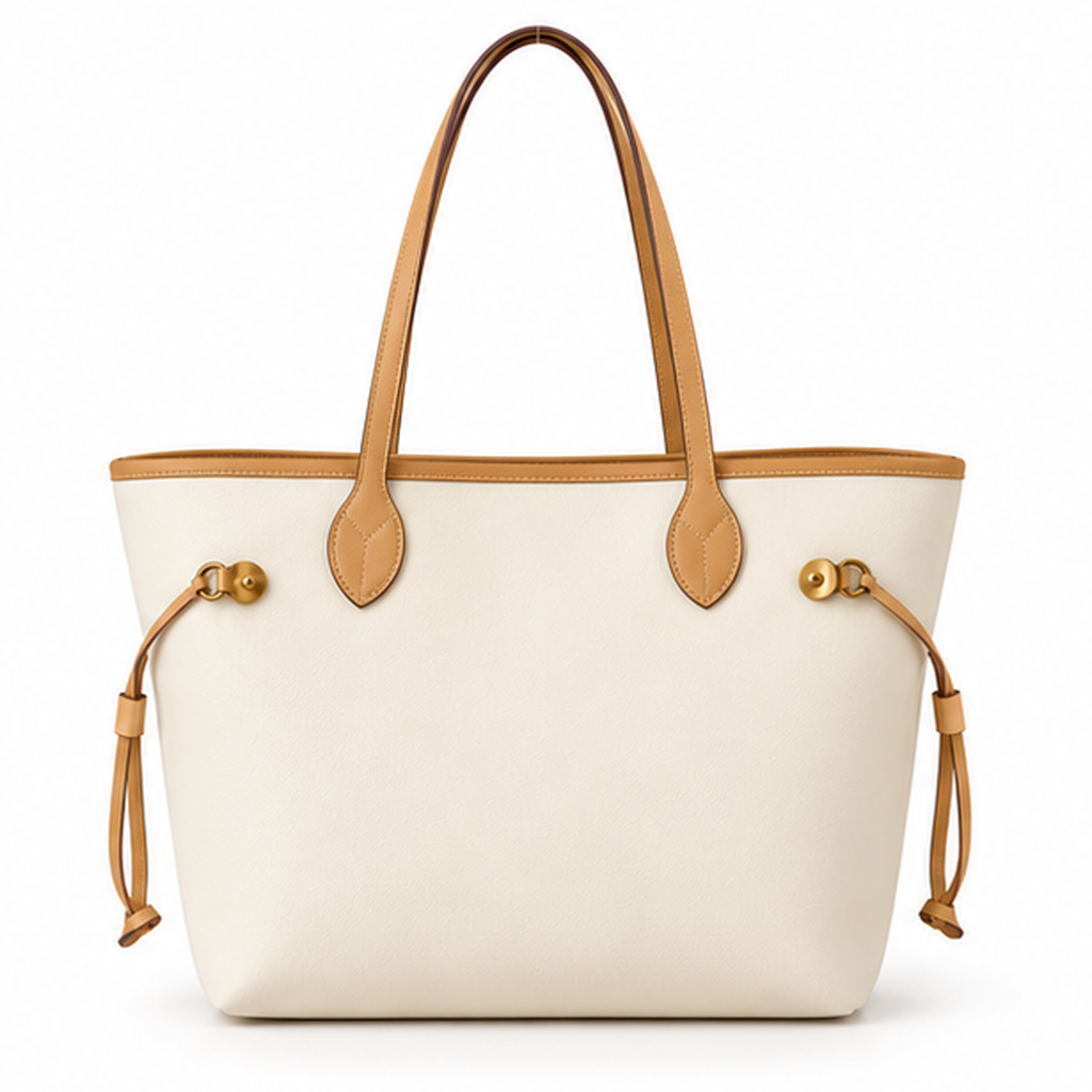 Elegant Cream Tan Trim Tote Bag