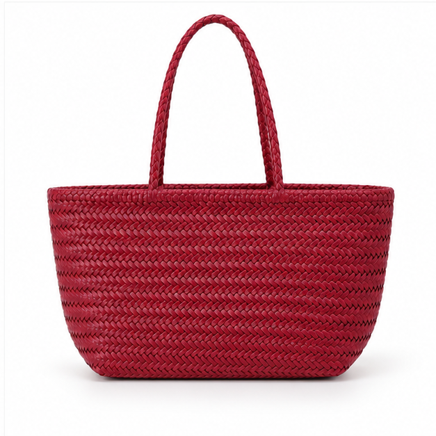 Burgundy Woven Everyday Structured Tote Bag