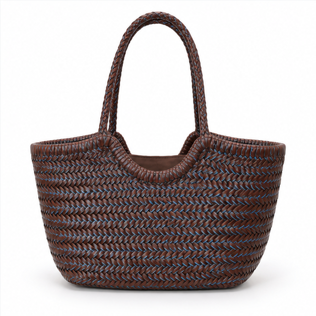Brown Blue Woven Everyday Tote Bag