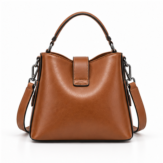 Caramel Leather Structured Shoulder Handbag