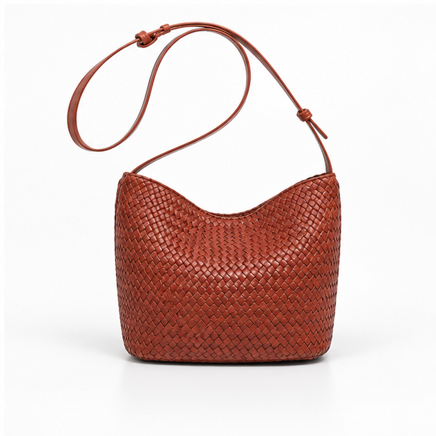 Woven Leather Slouchy Shoulder Bucket Bag