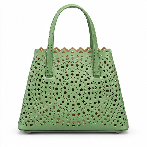 Sage Laser-Cut Tote With Matching Pouch