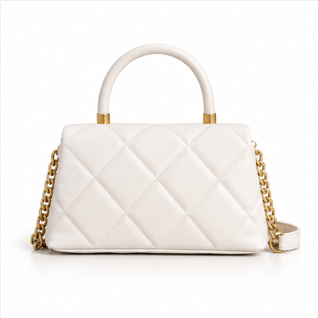 Ivory Quilted Top Handle Shoulder Bag