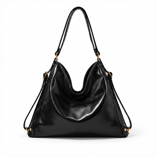 Glossy Black Chain Hobo Shoulder Bag