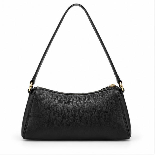 Black Pebbled Leather Shoulder Baguette Bag