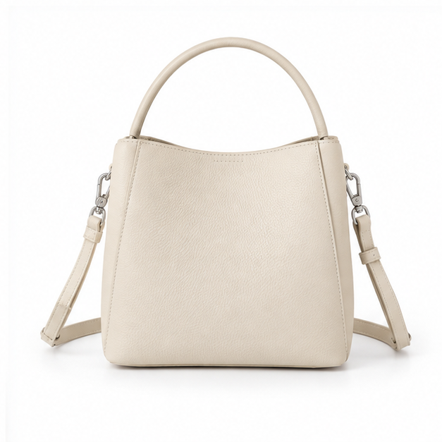 Elegant Ivory Pebbled Leather Bucket Handbag