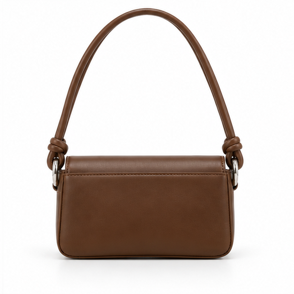 Coffee Brown Curved Flap Shoulder Bag