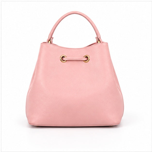 Pink Drawstring Bucket Handbag Pouch Set