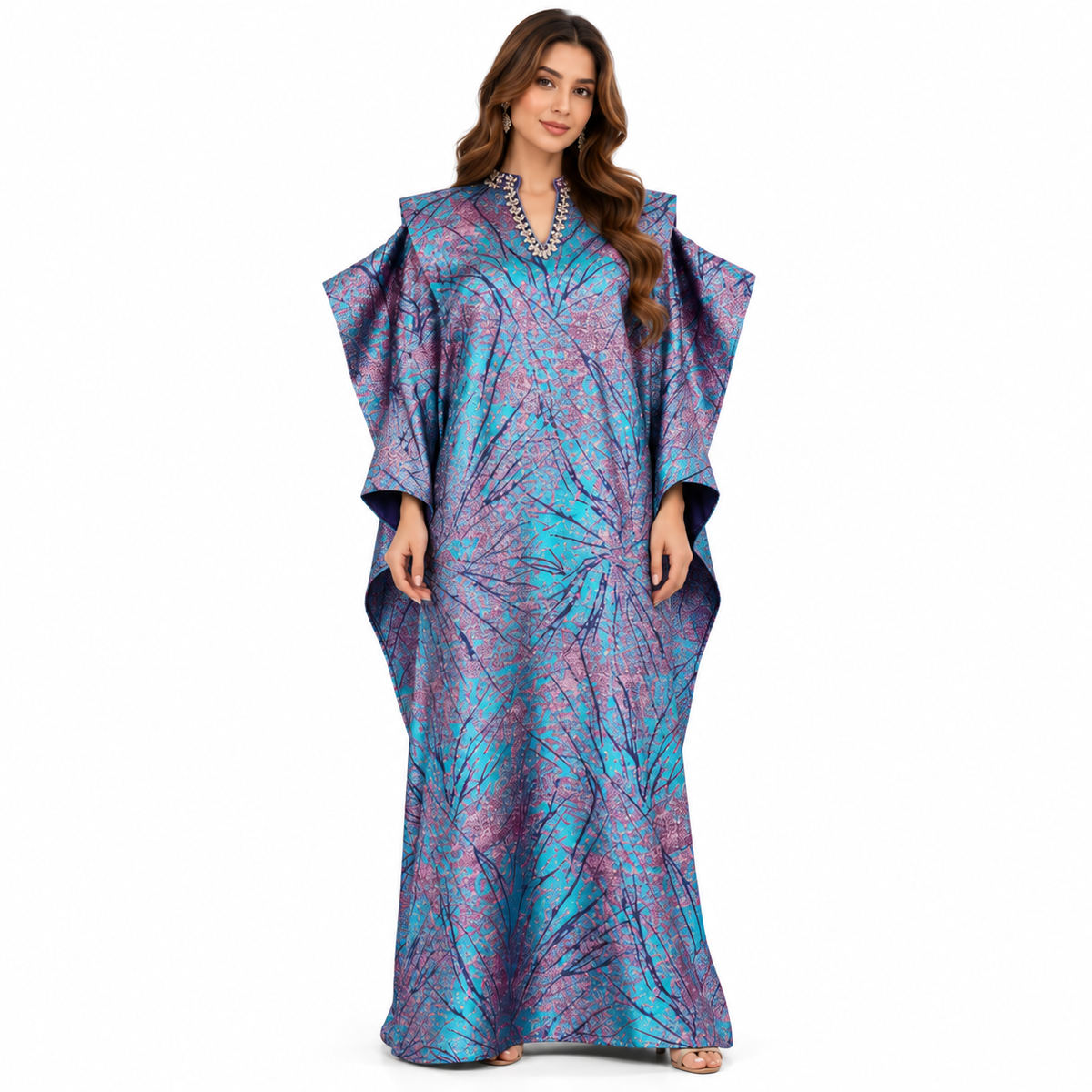 Turquoise Purple Printed Luxury Baju Kaftan