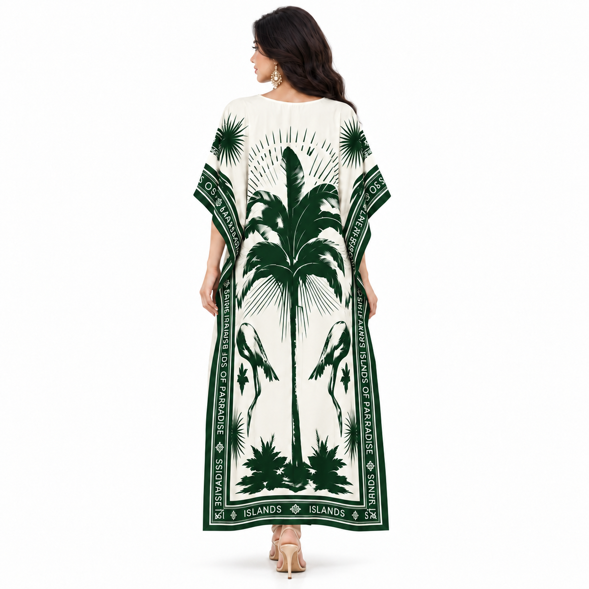 Dark Green Tropical Print Baju Kaftan