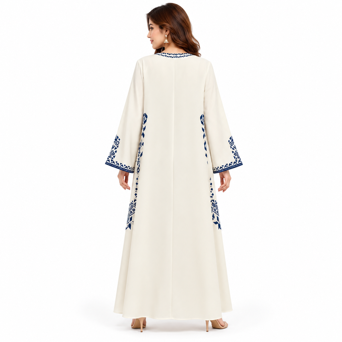Milky White Embroidered Pakistani Kaftan Dress