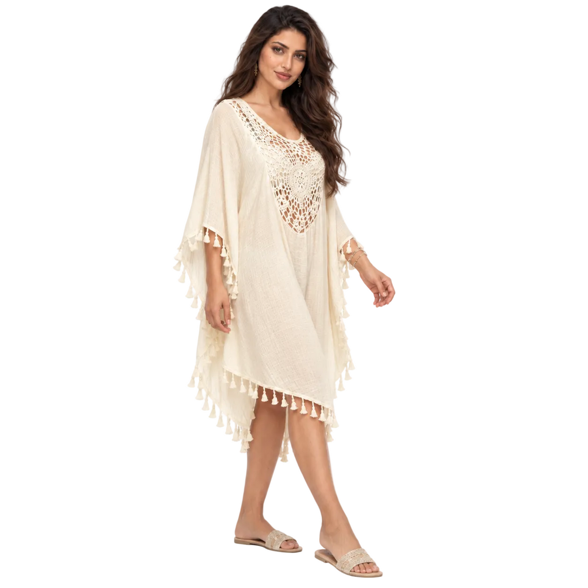 Apricot Crochet Tassel Relaxed Beach Kaftan