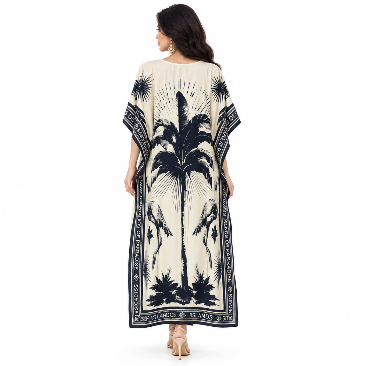 Champagne Tropical Print Relaxed Baju Kaftan