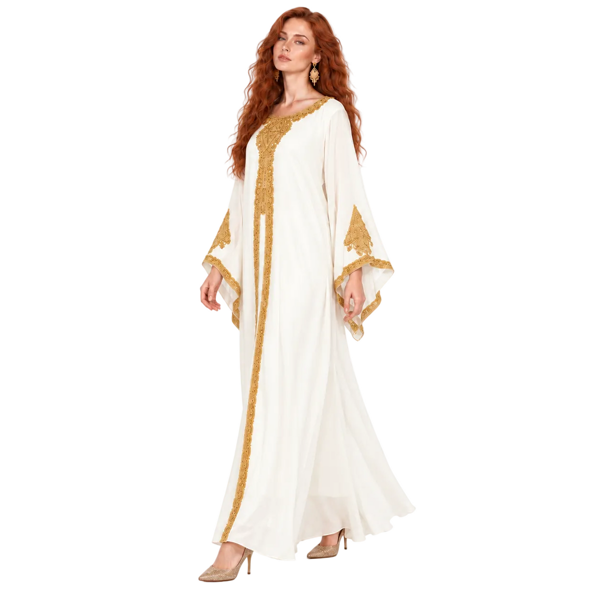 Off White Gold Embroidered Lebaran Kaftan