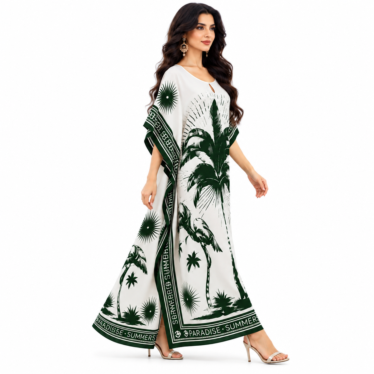 Dark Green Tropical Print Baju Kaftan