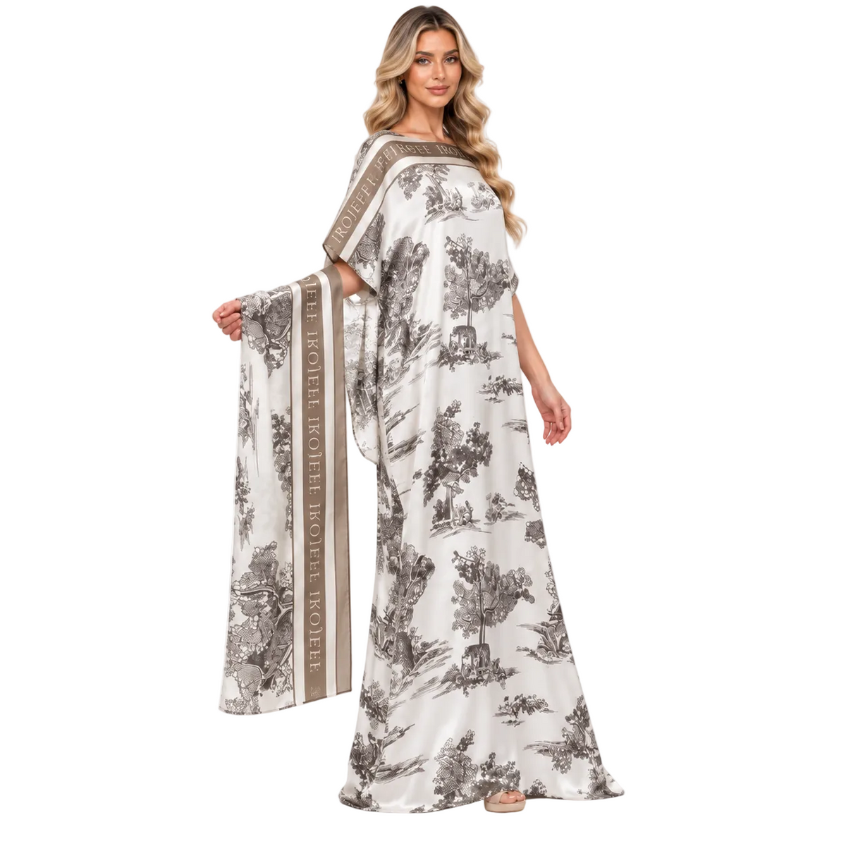 Ivory Scenic Print Elegant Modern Kaftan