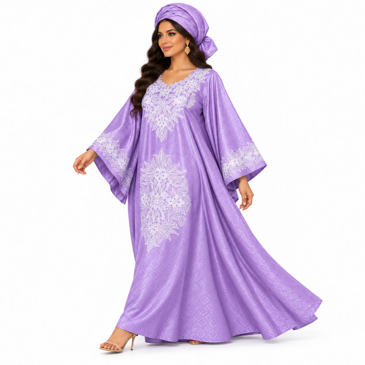 Lavender White Embroidered Luxury Baju Kaftan