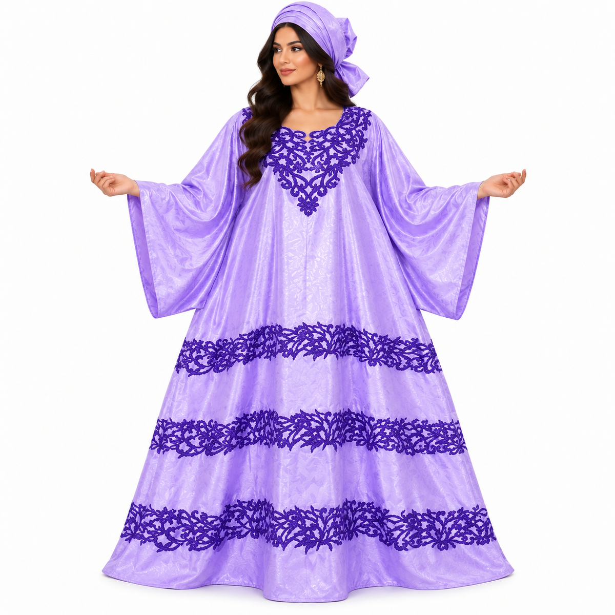 Lavender Purple Embroidered Luxury Baju Kaftan